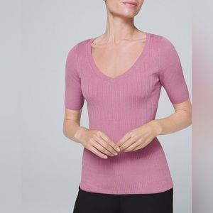 WHBM Short Sleeve Pink Ribbed Sweater, Size S, NWT